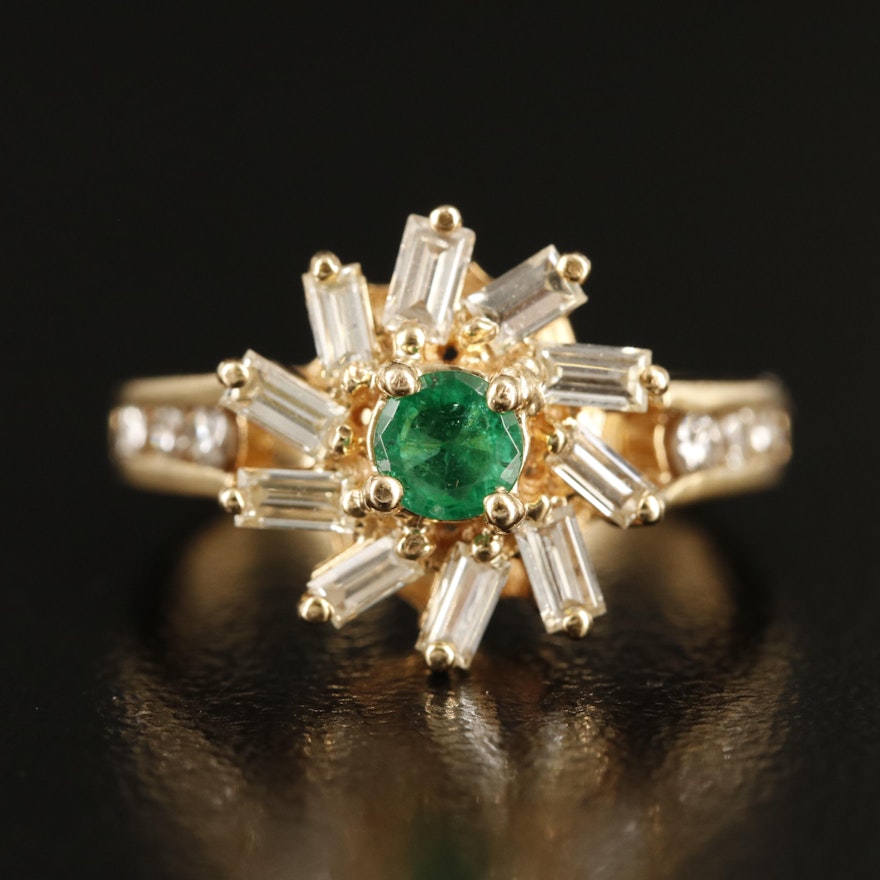 14K Emerald and Diamond Pinwheel Ring