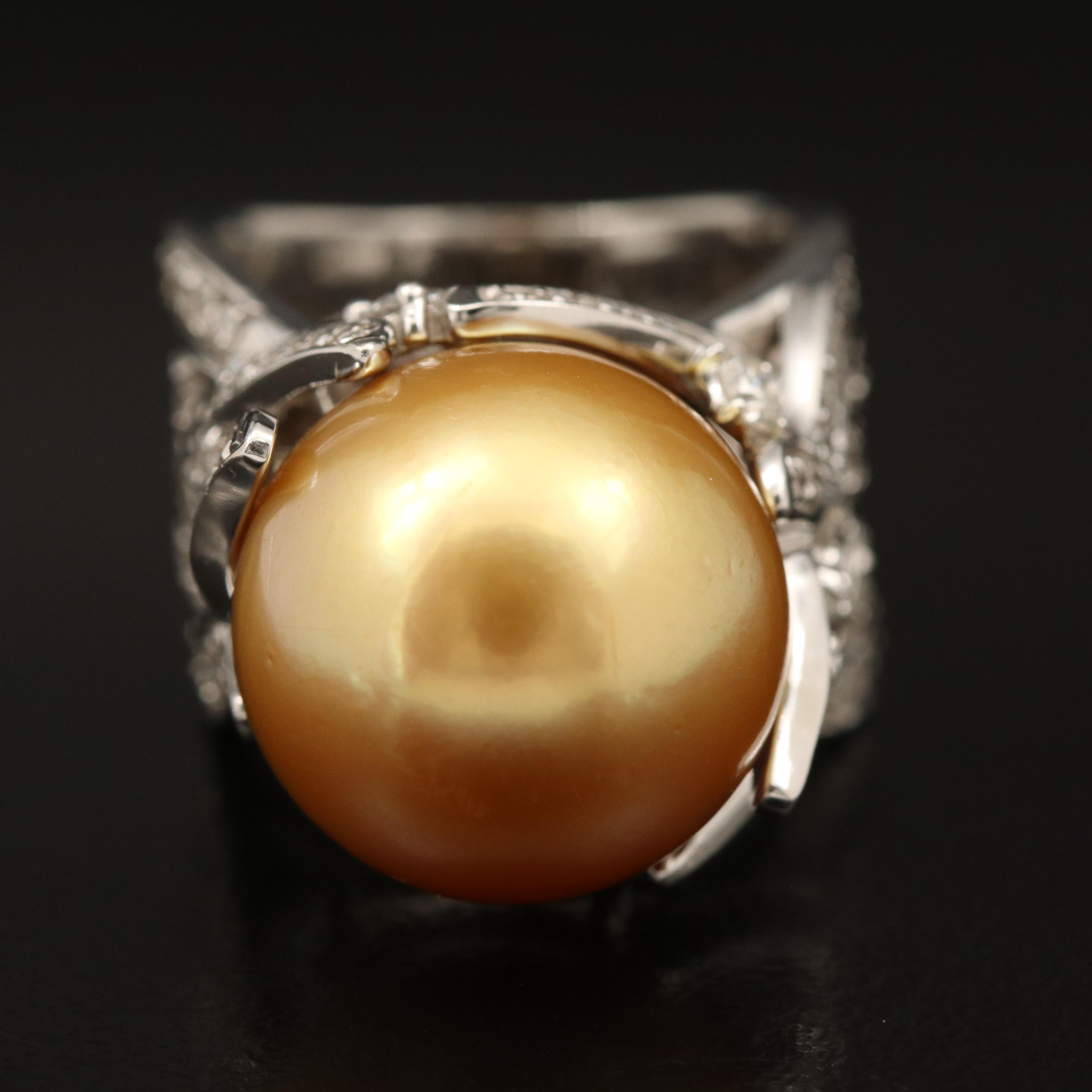 14K Pearl and 2.58 CTW Diamond Lattice Ring