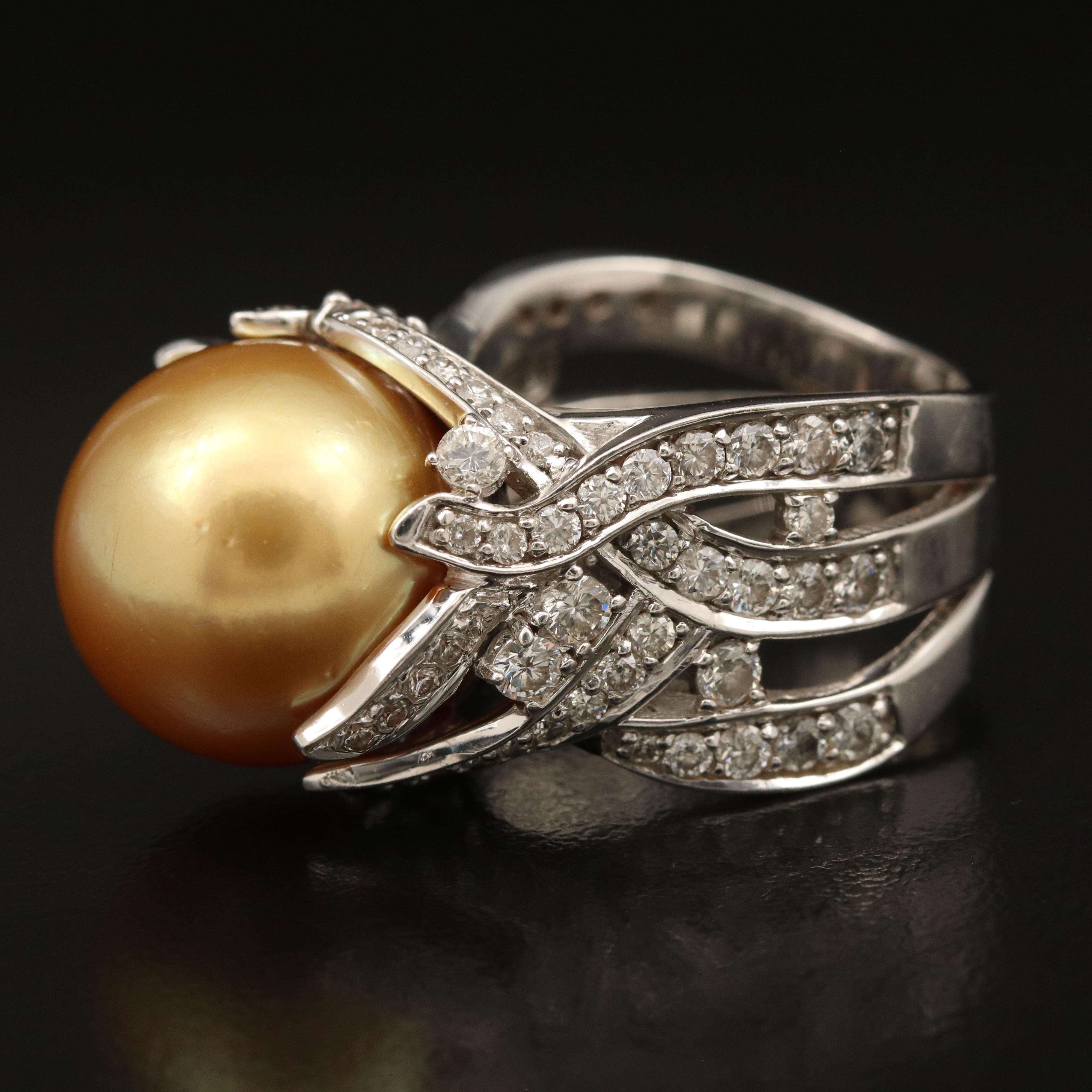 14K Pearl and 2.58 CTW Diamond Lattice Ring