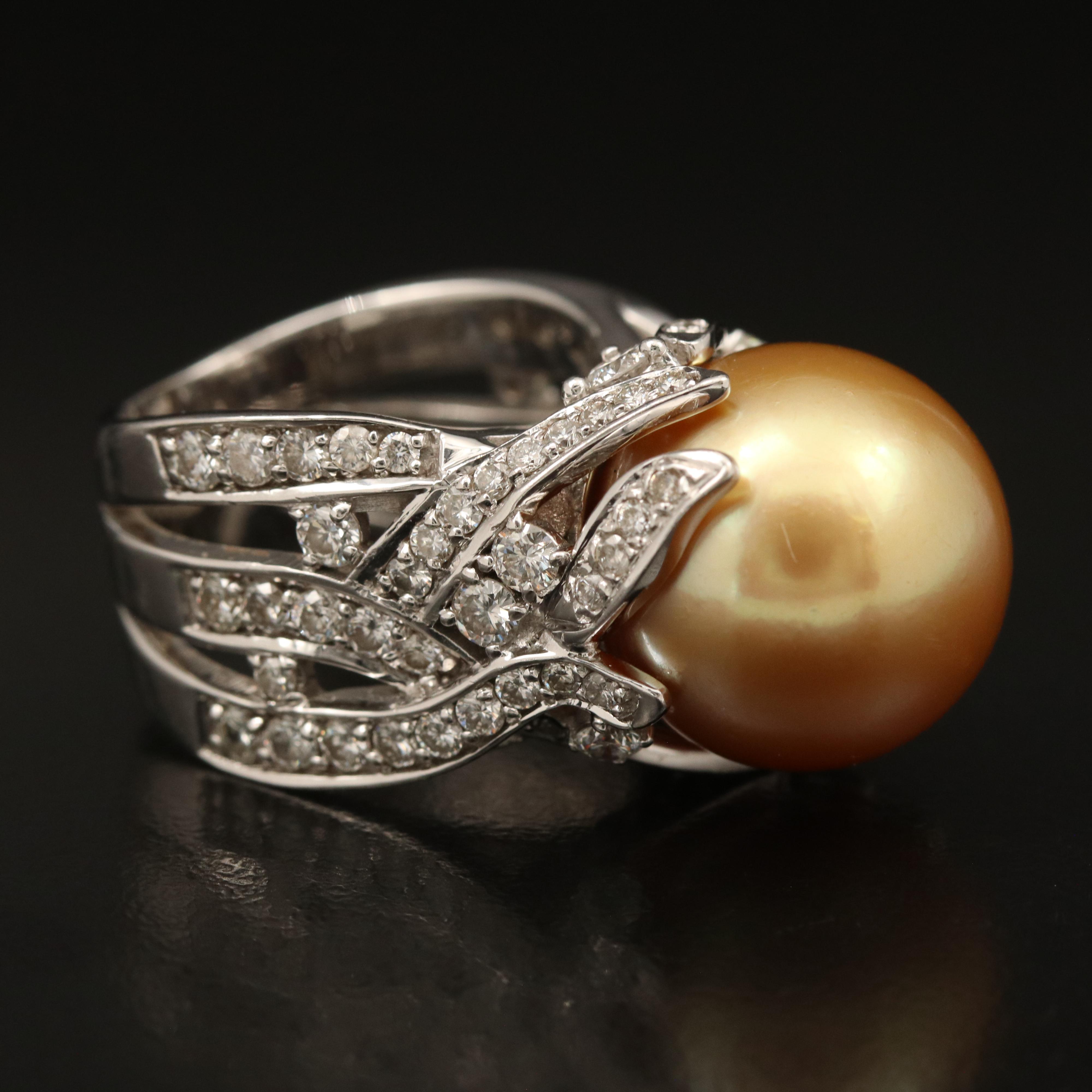 14K Pearl and 2.58 CTW Diamond Lattice Ring