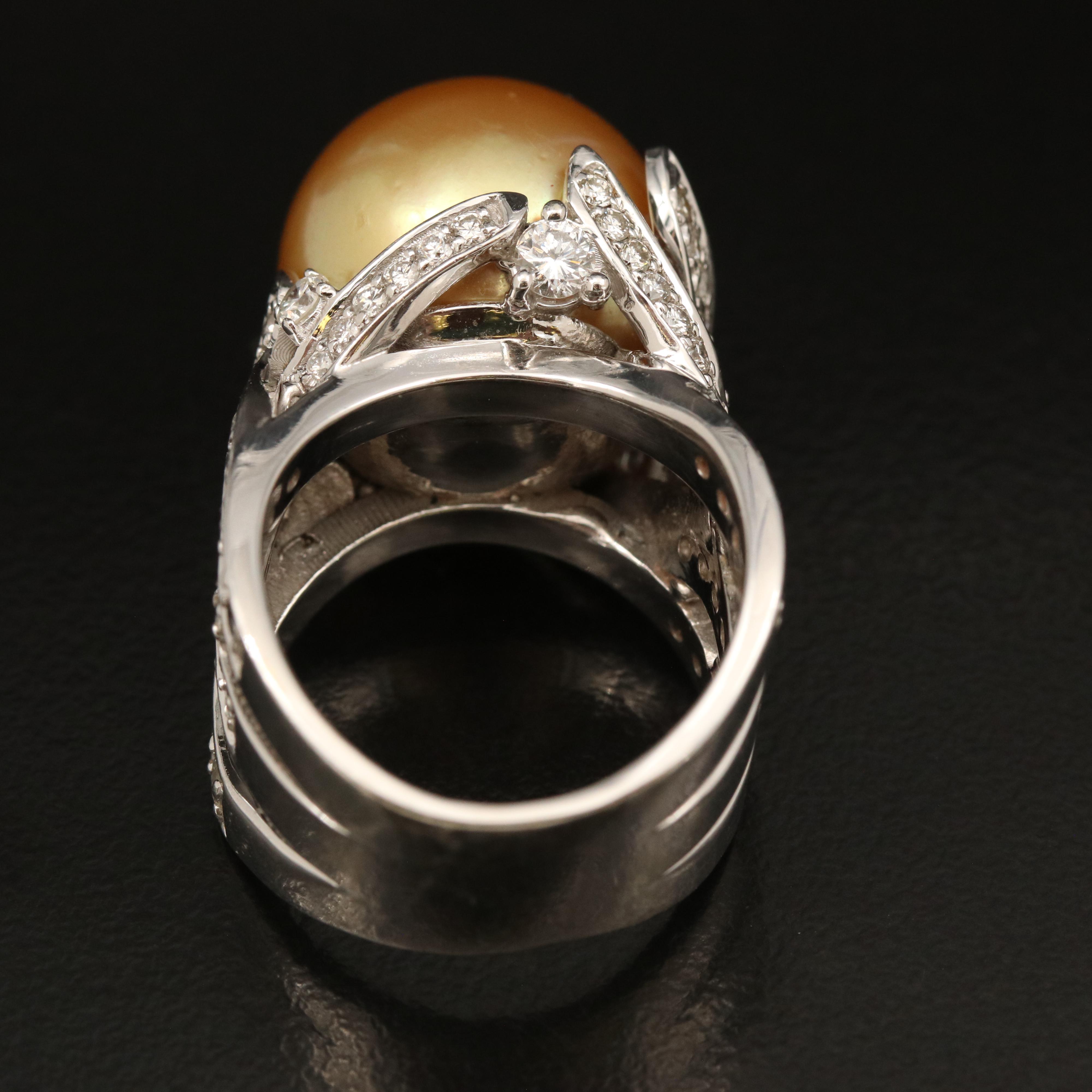 14K Pearl and 2.58 CTW Diamond Lattice Ring