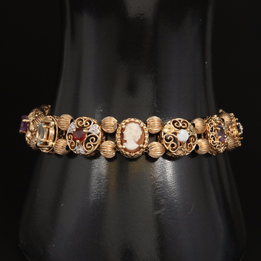 14K and 10K Slide Bracelet Including Ruby, Sapphire and Diamond