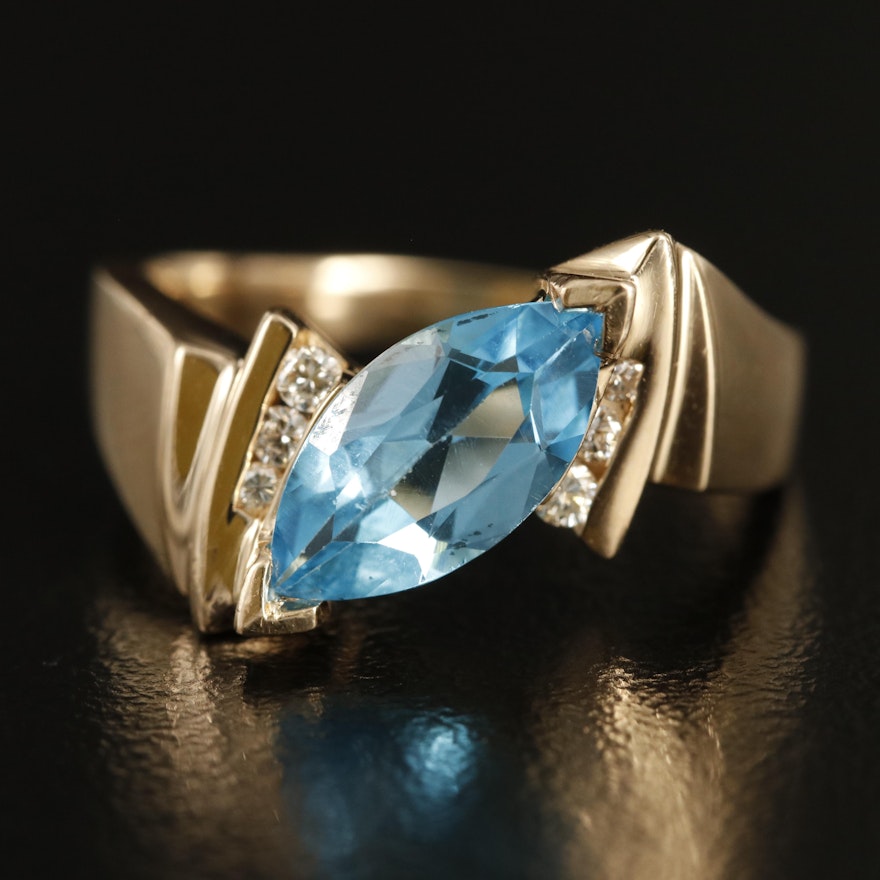 14K Sky Blue Topaz and Diamond Ring