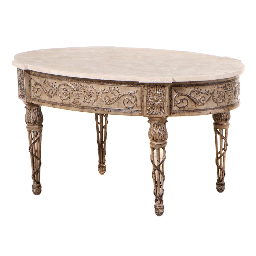 Louis XVI Style Painted, Parcel-Gilt, and Tessellated Stone Coffee Table