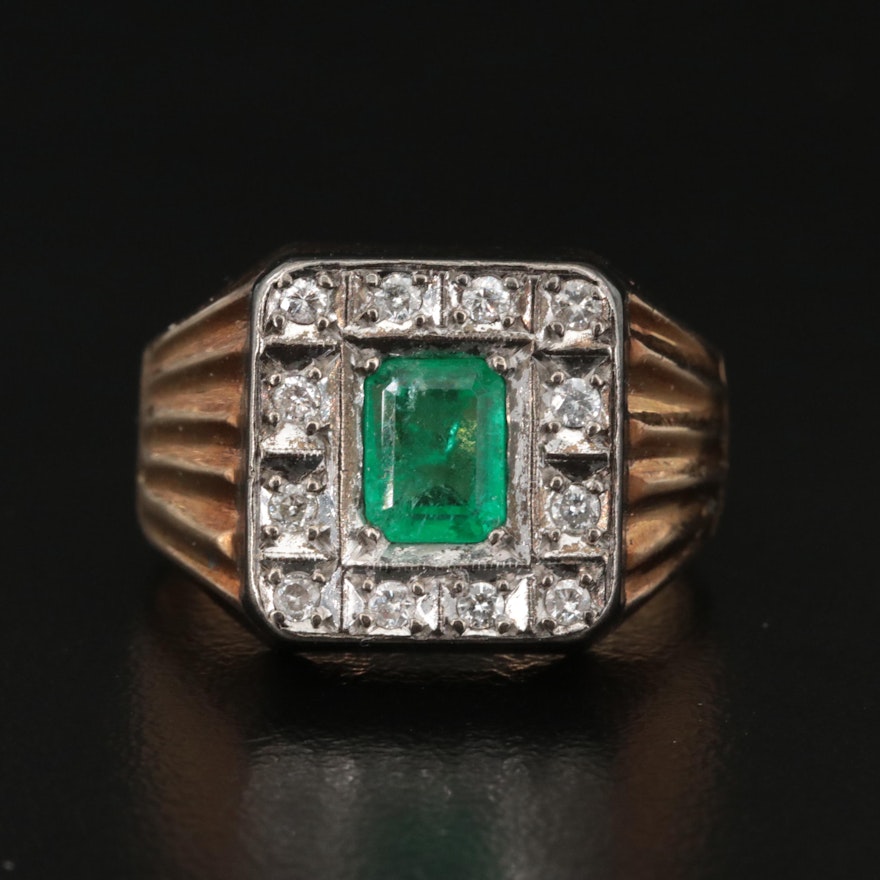 14K Emerald and Diamond Ring with 800 Silver Top