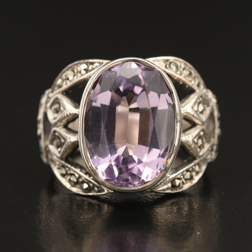 Sterling Amethyst and Marcasite Ring