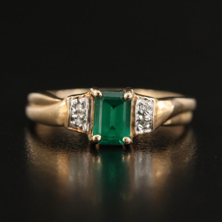 10K Emerald and Diamond Ring