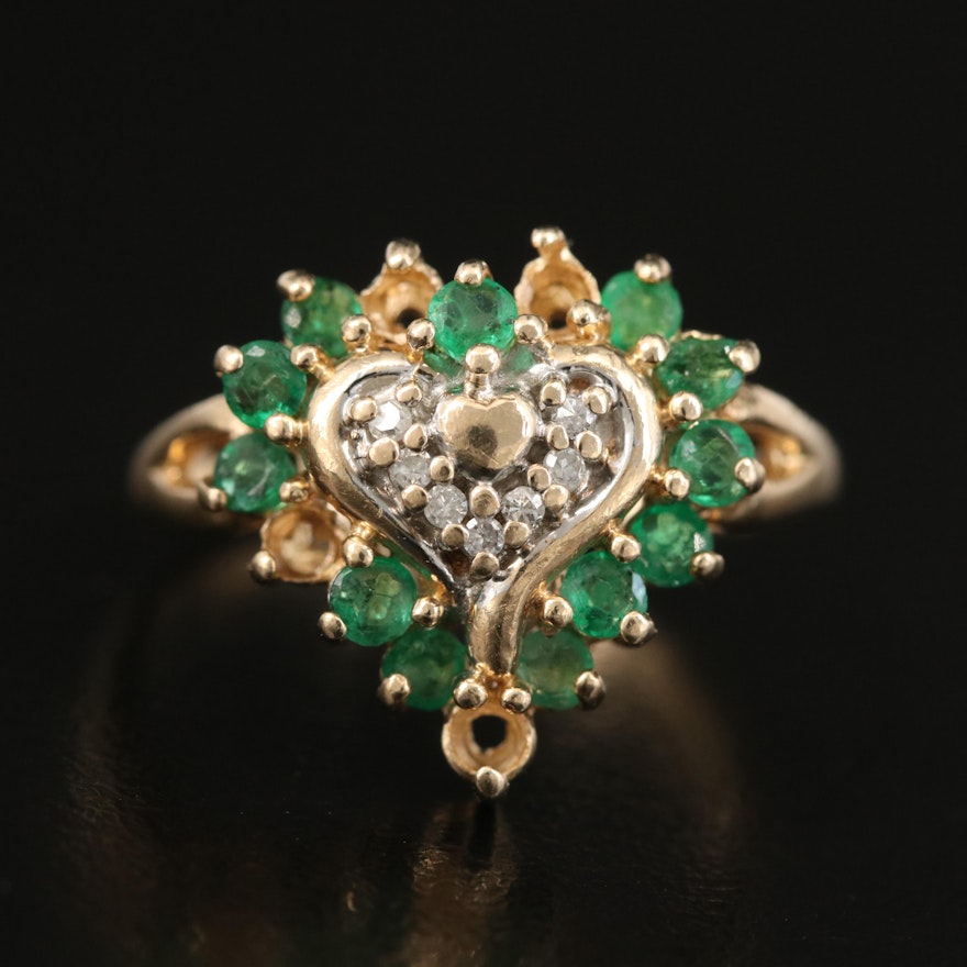 10K Emerald and Diamond Heart Ring