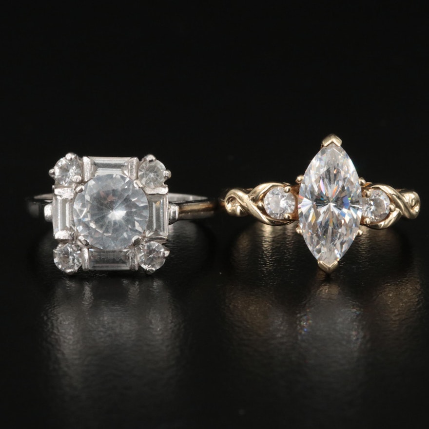 14K Cubic Zirconia and White Sapphire Ring and White Spinel Ring