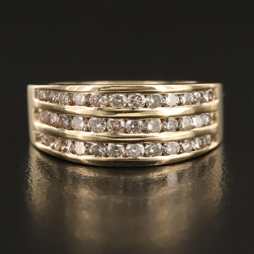 14K 1.00 CTW Diamond Triple Row Ring with Open Gallery