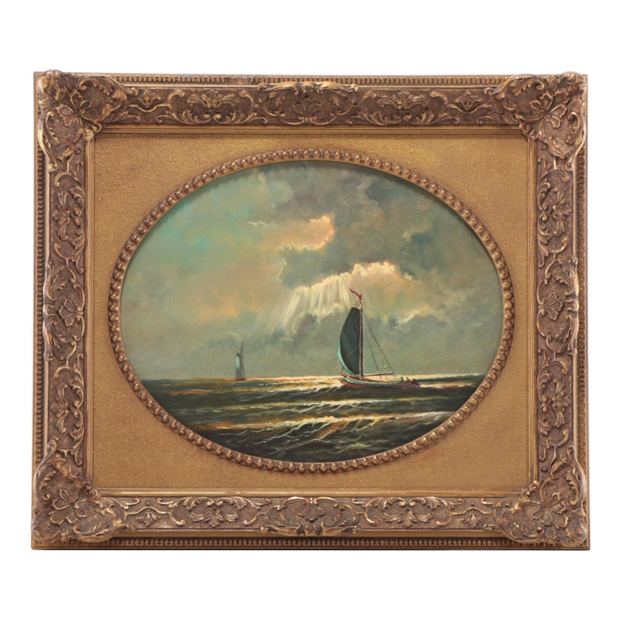 Seascape Oil Painting, Mid-20th Century