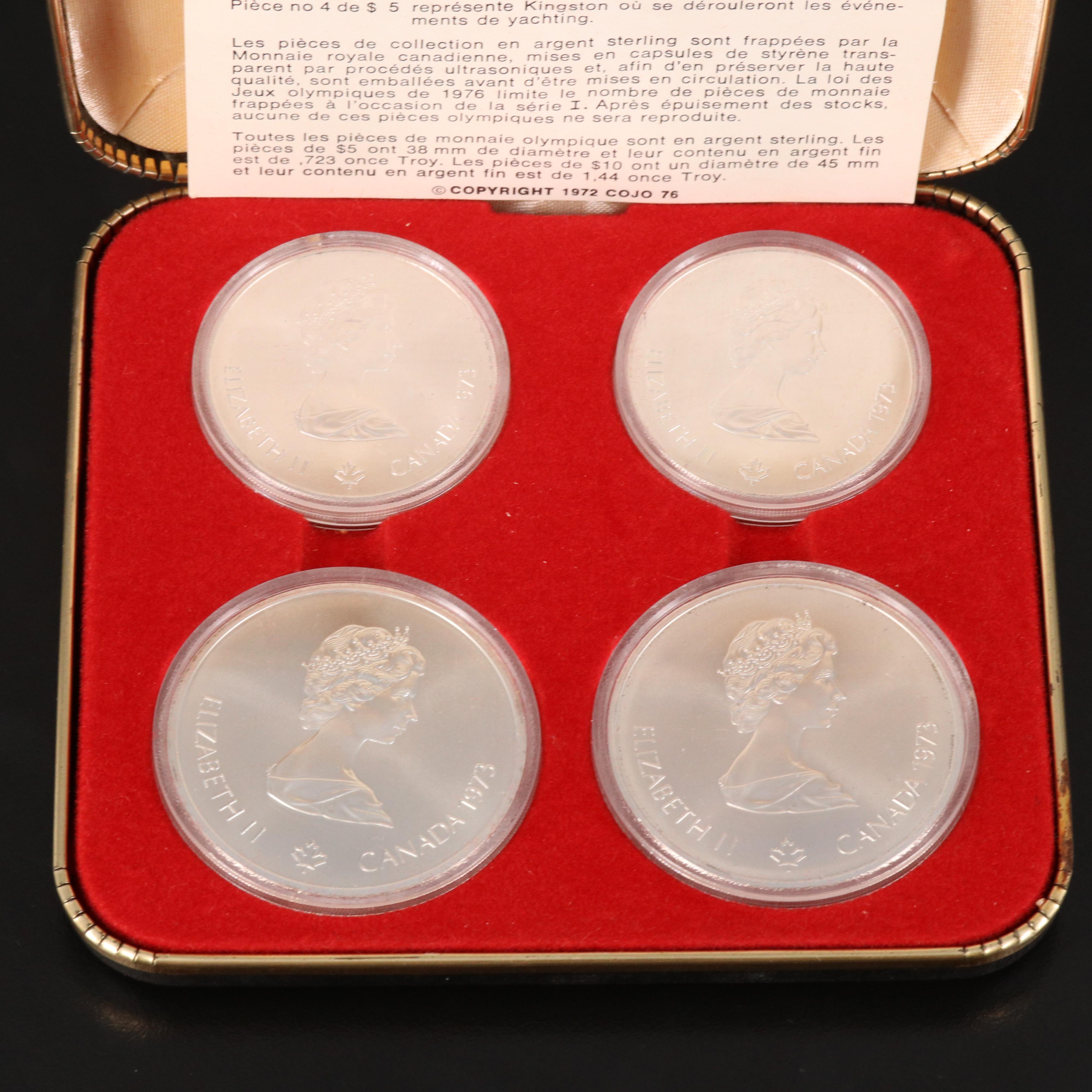 1973 Canada Silver Olympics Four-Coin Set and 1972 Spain 2000 Pesetas Proof Coin