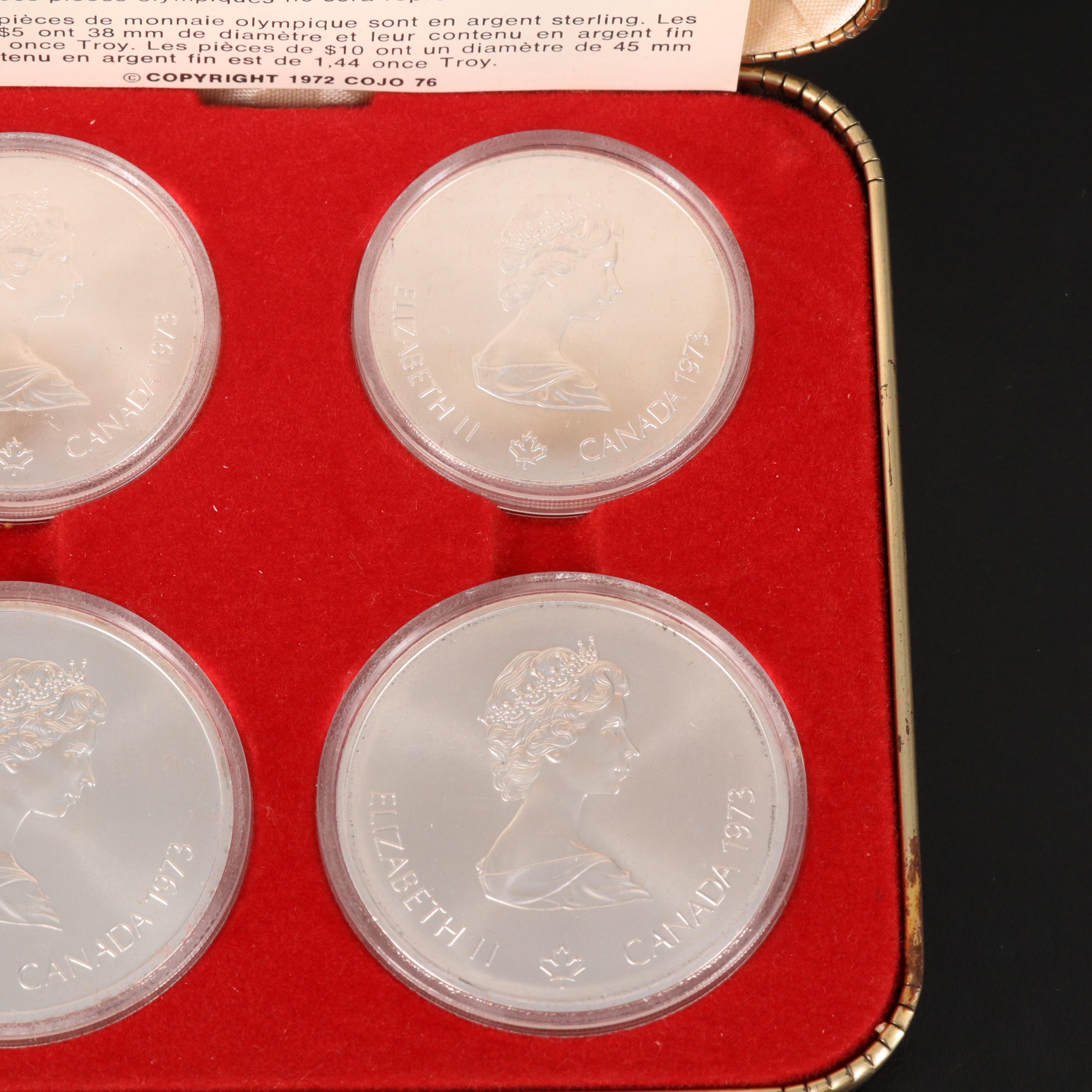 1973 Canada Silver Olympics Four-Coin Set and 1972 Spain 2000 Pesetas Proof Coin