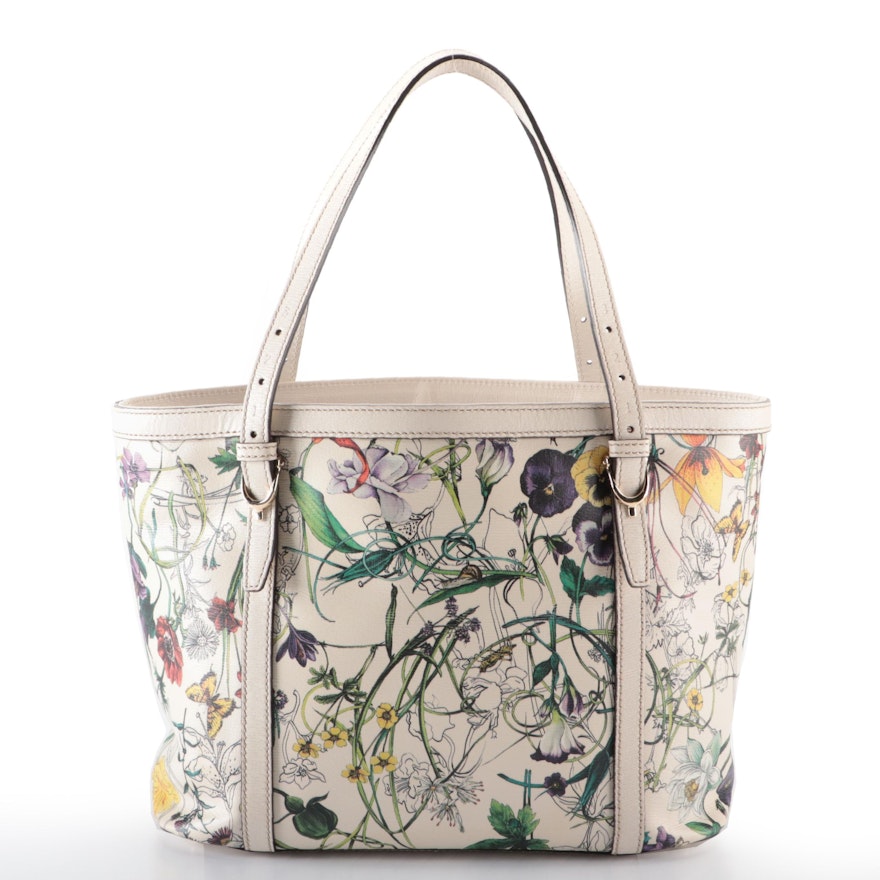 Gucci Nice Tote in Flora Print Off-White Leather