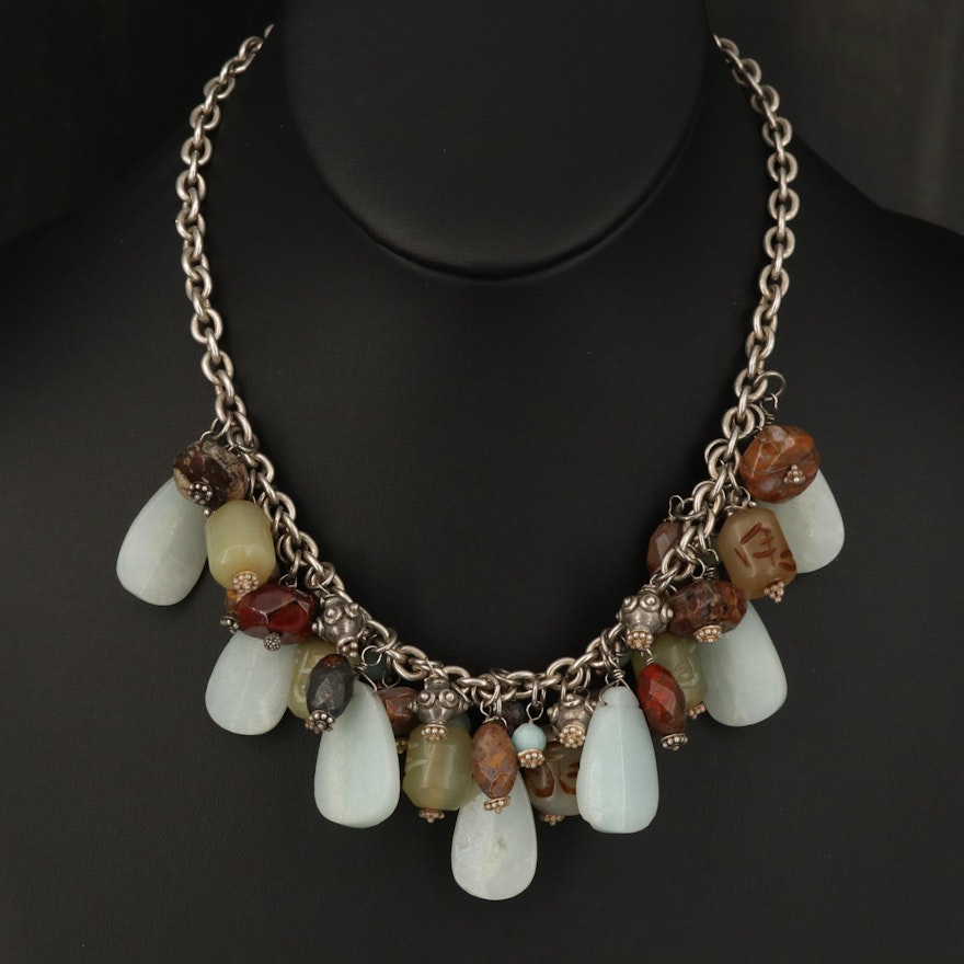 Anthropologie Sterling, Jasper, Agate and Tiger's Eye Necklace