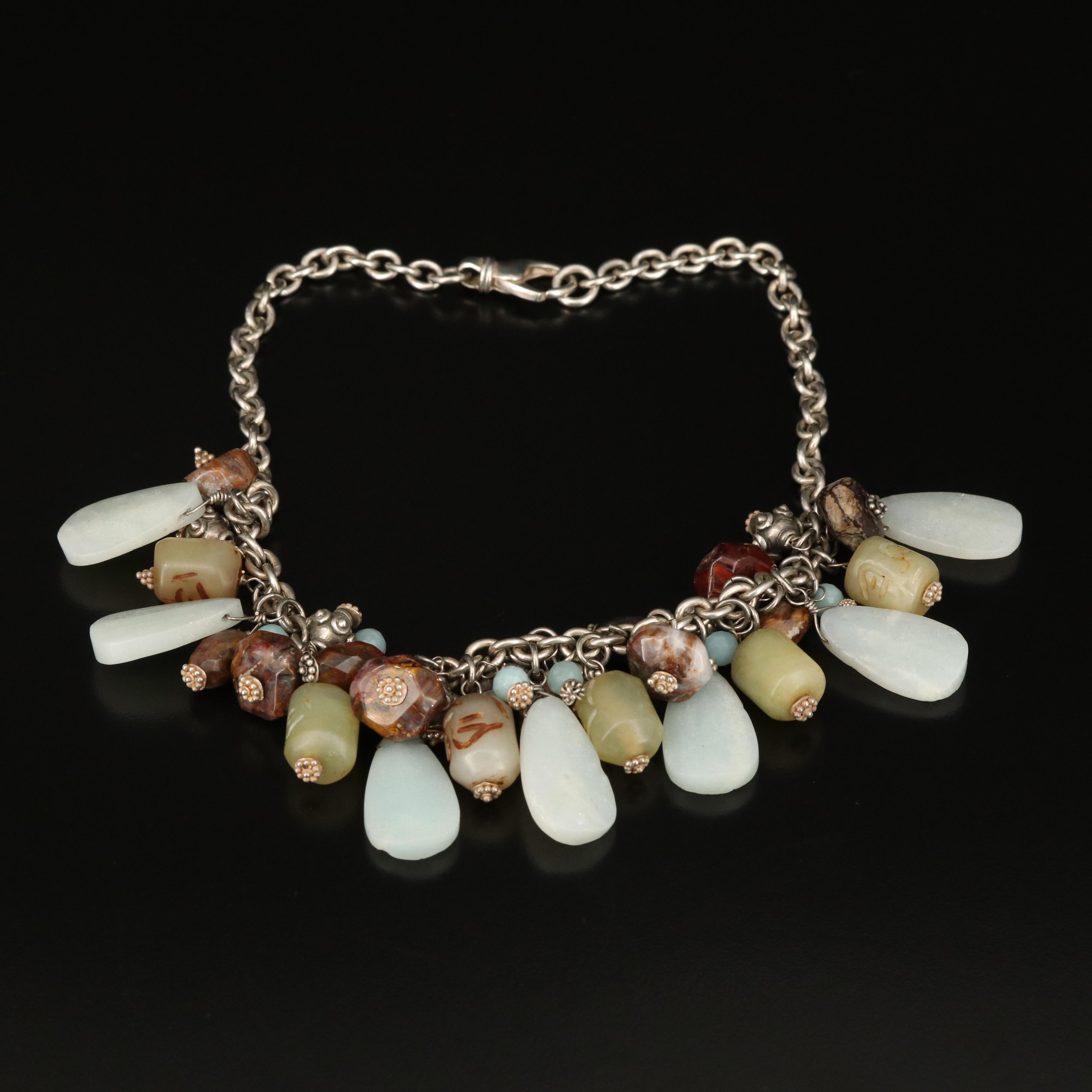 Anthropologie Sterling, Jasper, Agate and Tiger's Eye Necklace