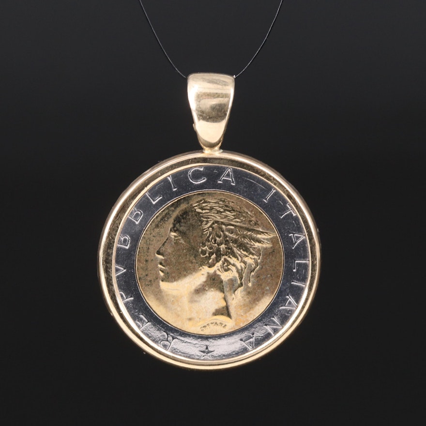 Italian 14K Pendant with 1983 Italian 500 Lire Coin