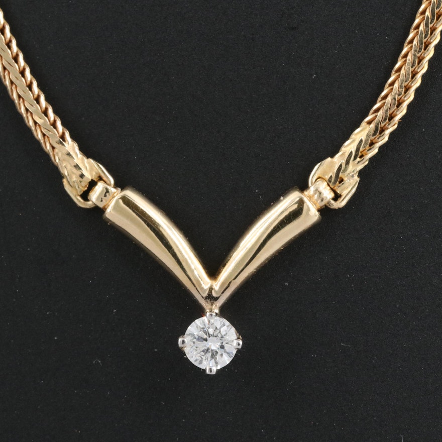 Italian 14K 0.17 CT Diamond Solitaire Chevron Necklace