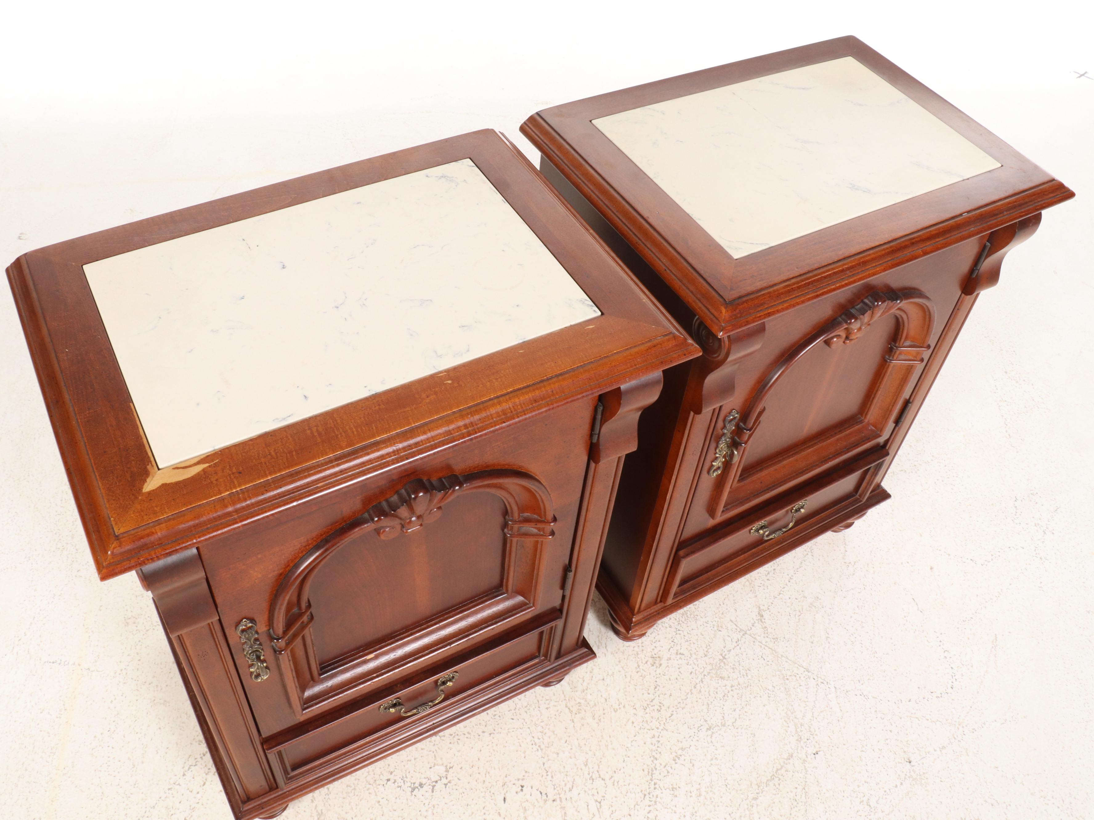 Pair of Stanley Nightstands with Faux Marble Top Inserts