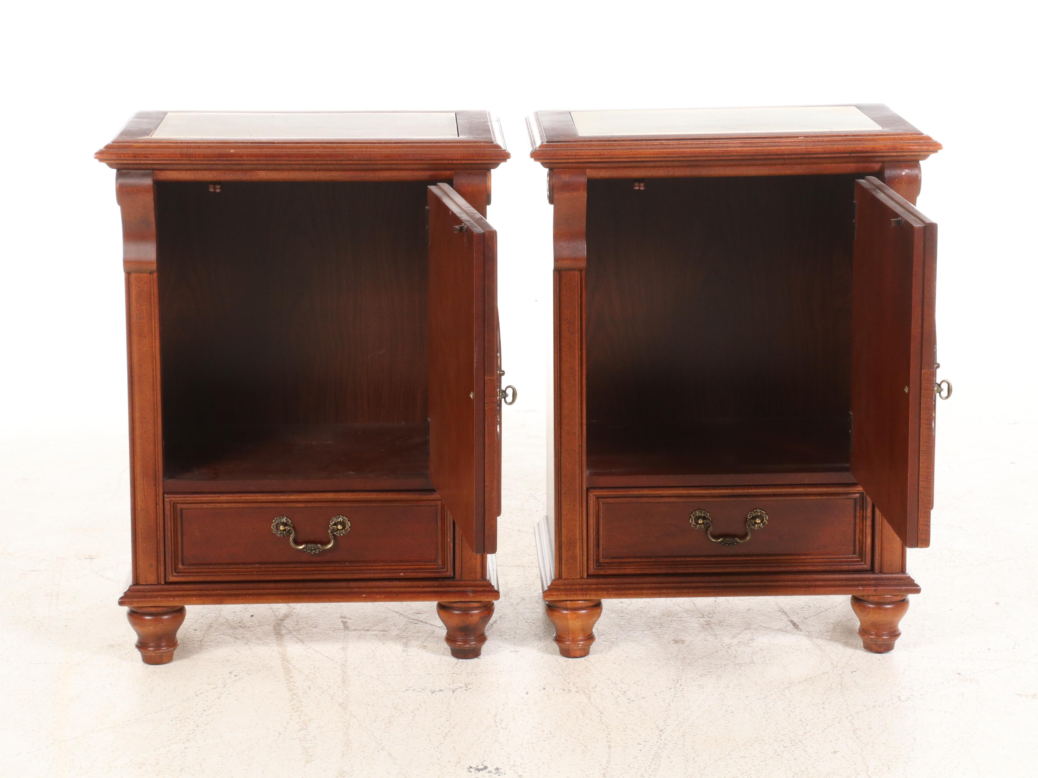 Pair of Stanley Nightstands with Faux Marble Top Inserts