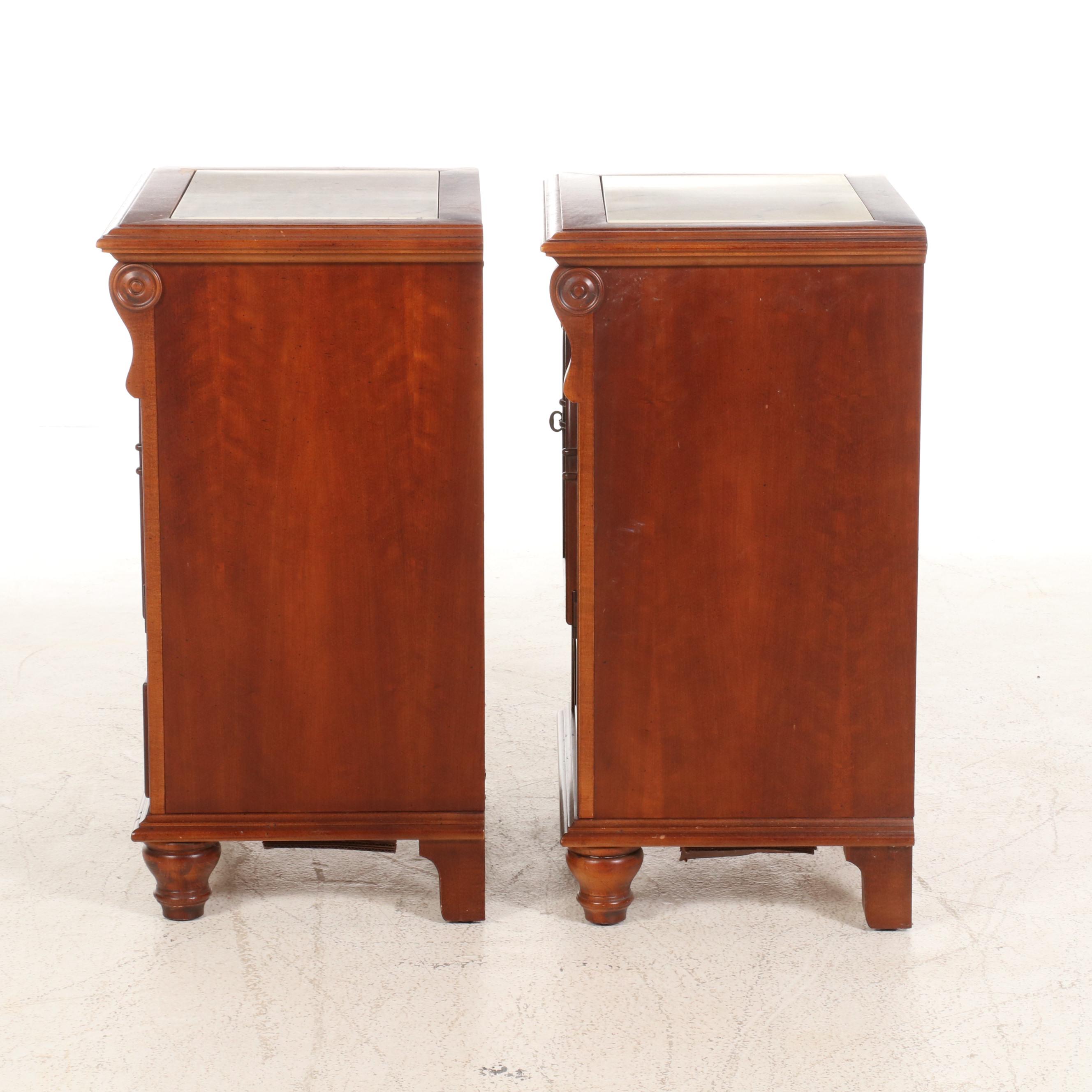 Pair of Stanley Nightstands with Faux Marble Top Inserts