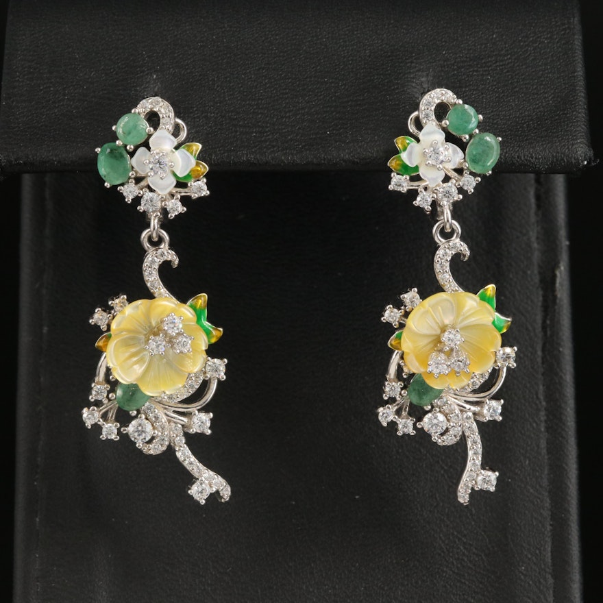 Sterling Giardinetti Drop Earrings with Mother-of-Pearl and Emerald