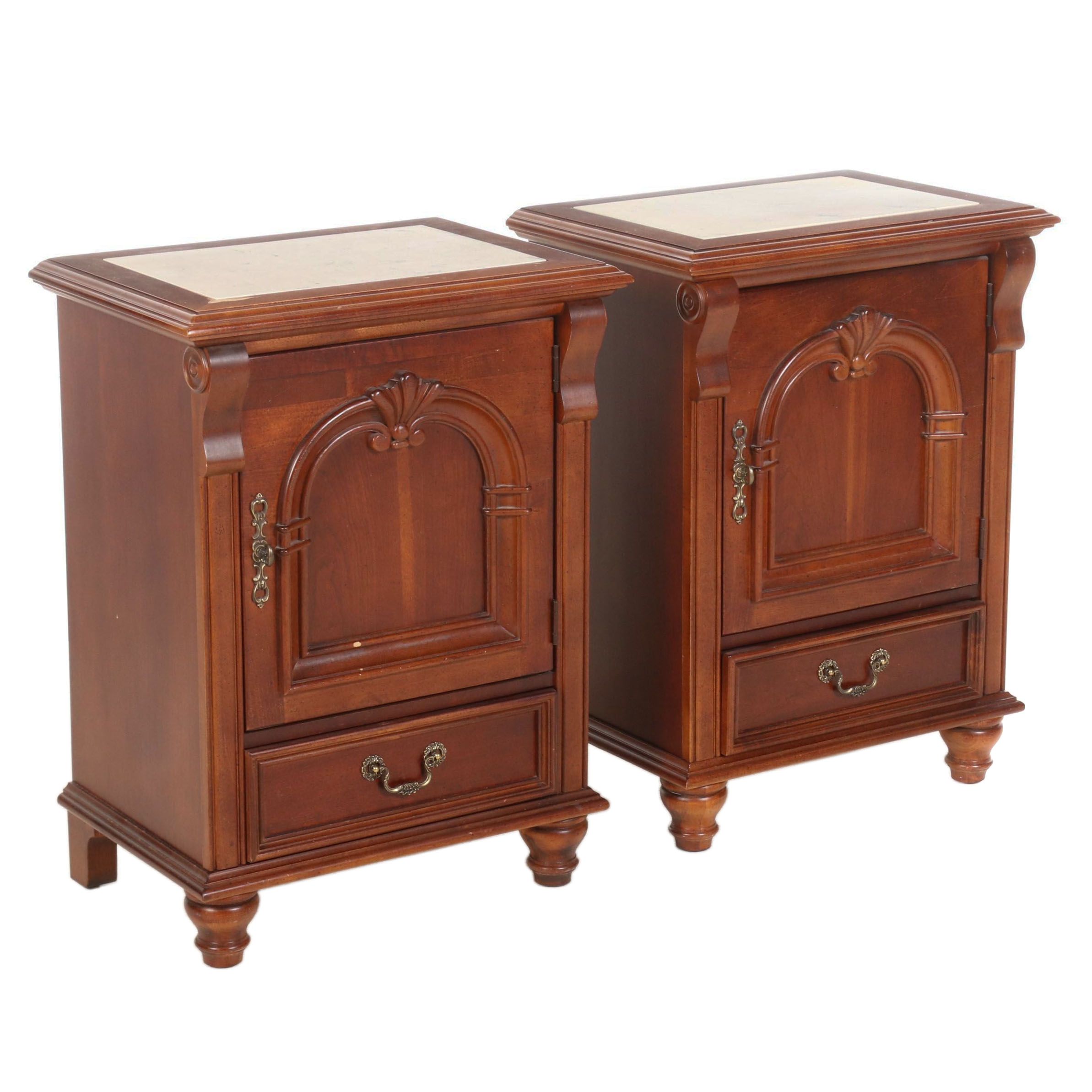 Pair of Stanley Nightstands with Faux Marble Top Inserts