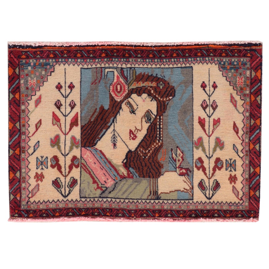 1'10 x 2'7 Hand-Knotted Persian Qashqai Pictorial Accent Rug