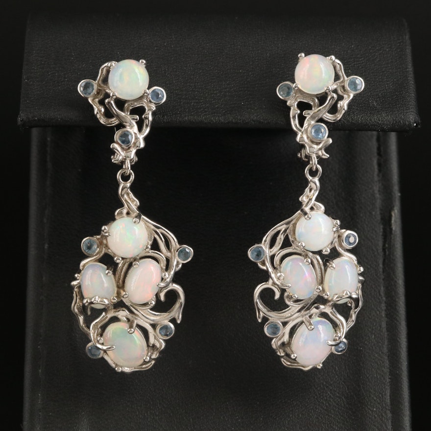 Sterling Opal and Sapphire Drop Earrings