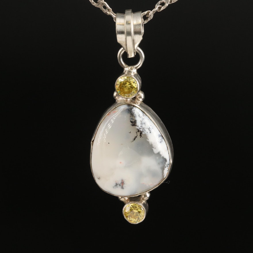 Sterling Agate and Cubic Zirconia Necklace