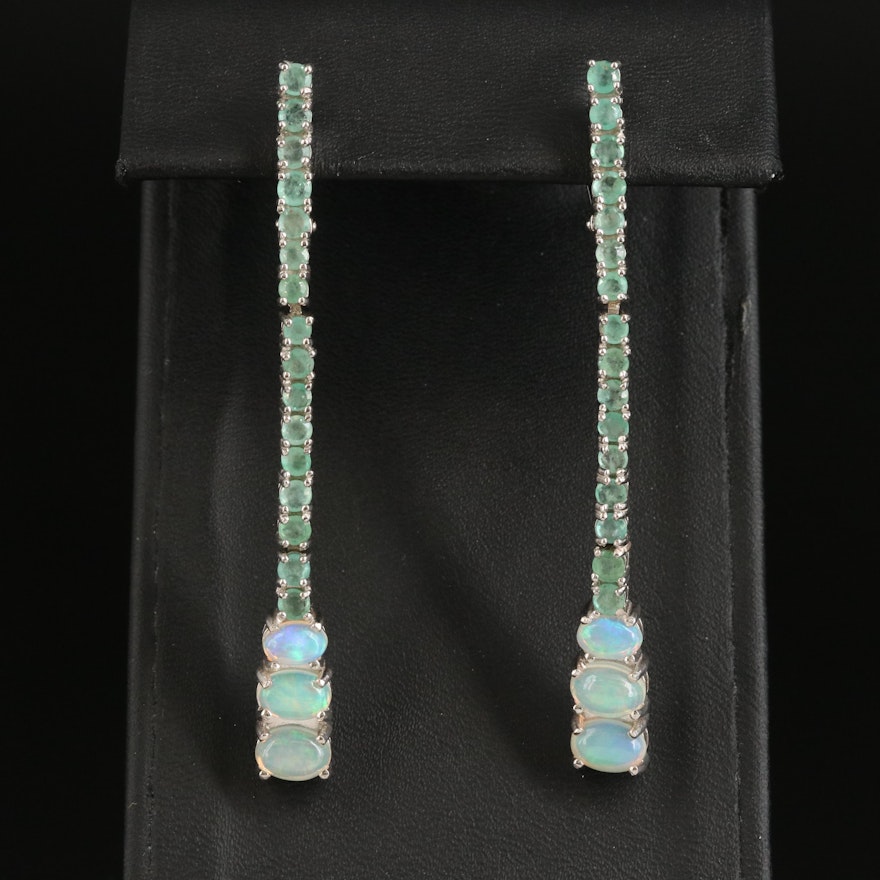 Sterling Emerald and Opal Drop Earrings