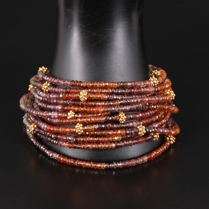 20K Citrine, Garnet, and Smoky Quartz Multi Strand Bracelet