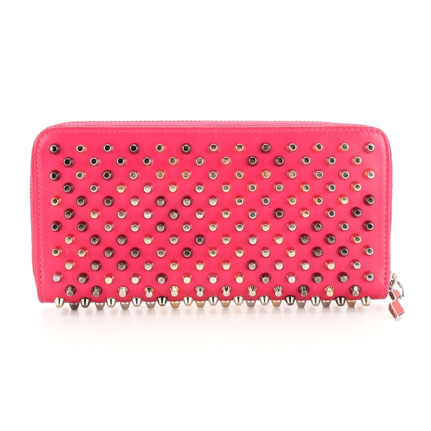 Christian Louboutin Panettone Zipper Wallet in Spiked Pink Leather with Box