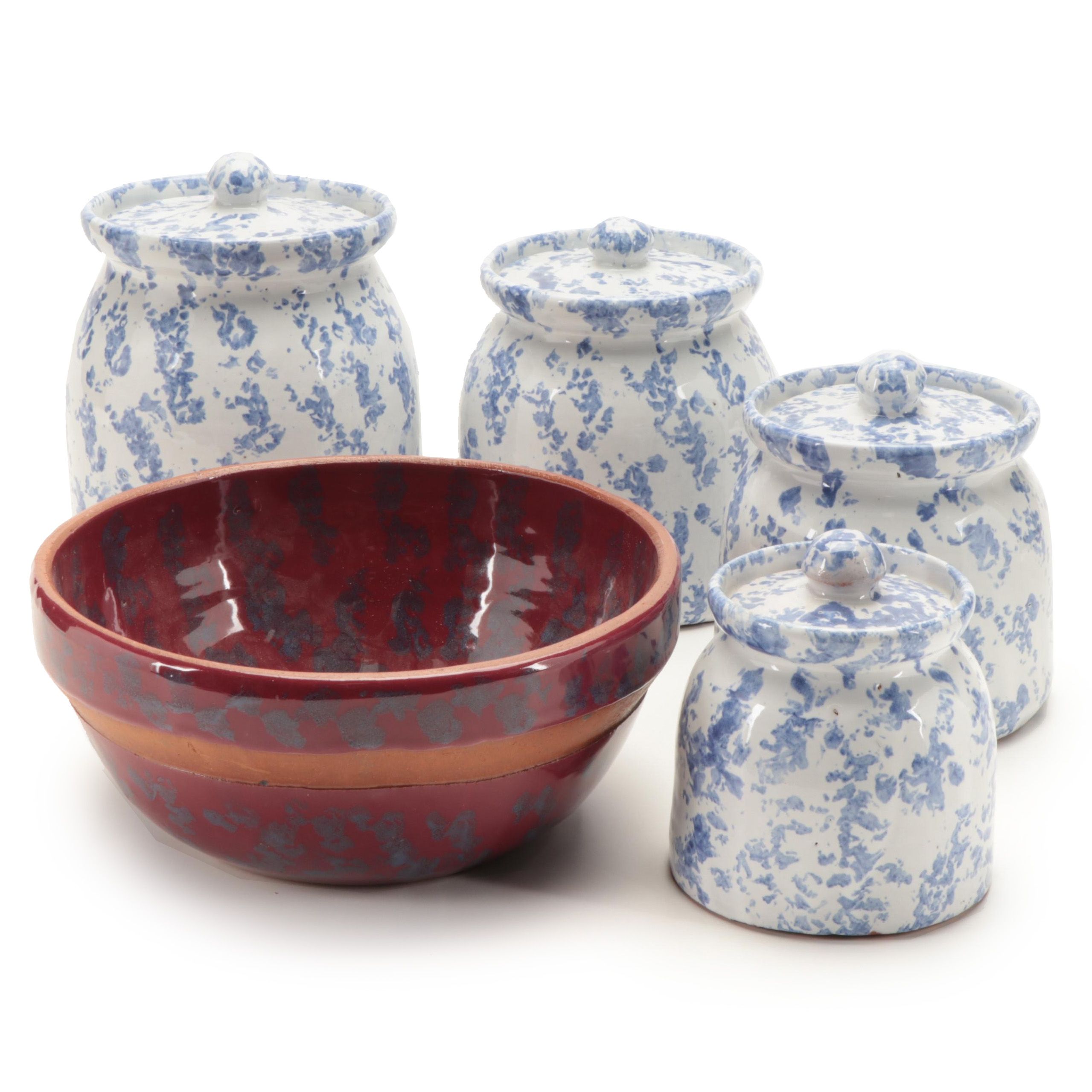 Bybee Pottery Earthenware Canisters and Mixing Bowl