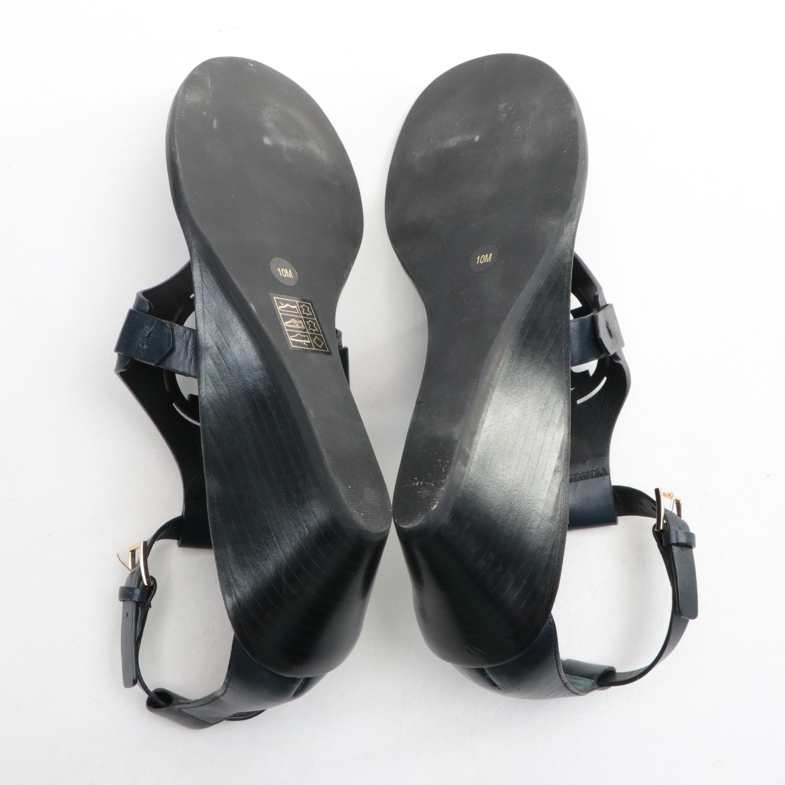 Tory Burch Zoey Wedge Sandals in Black Leather