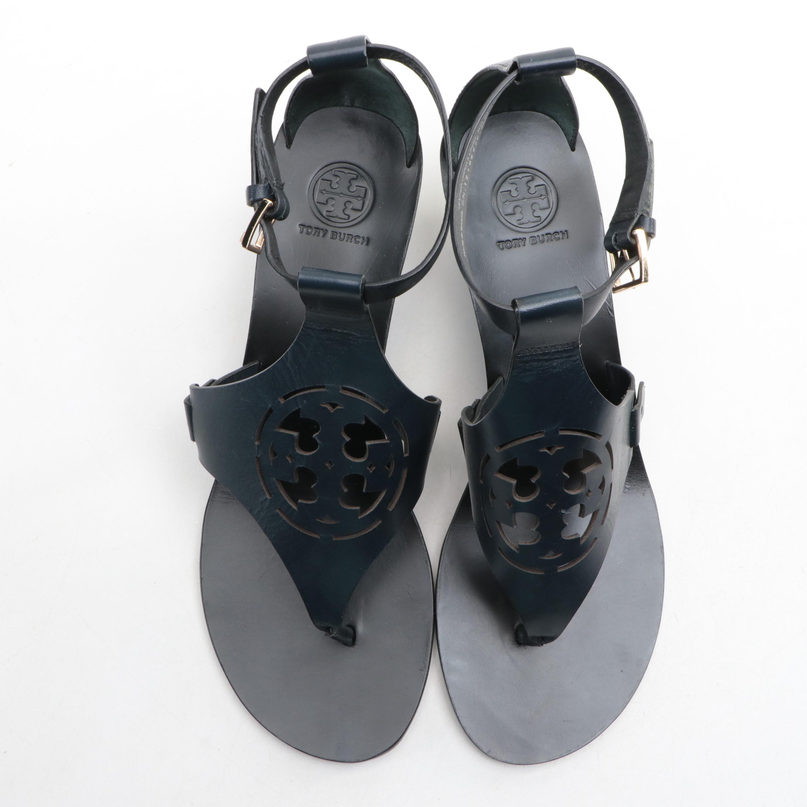Tory Burch Zoey Wedge Sandals in Black Leather