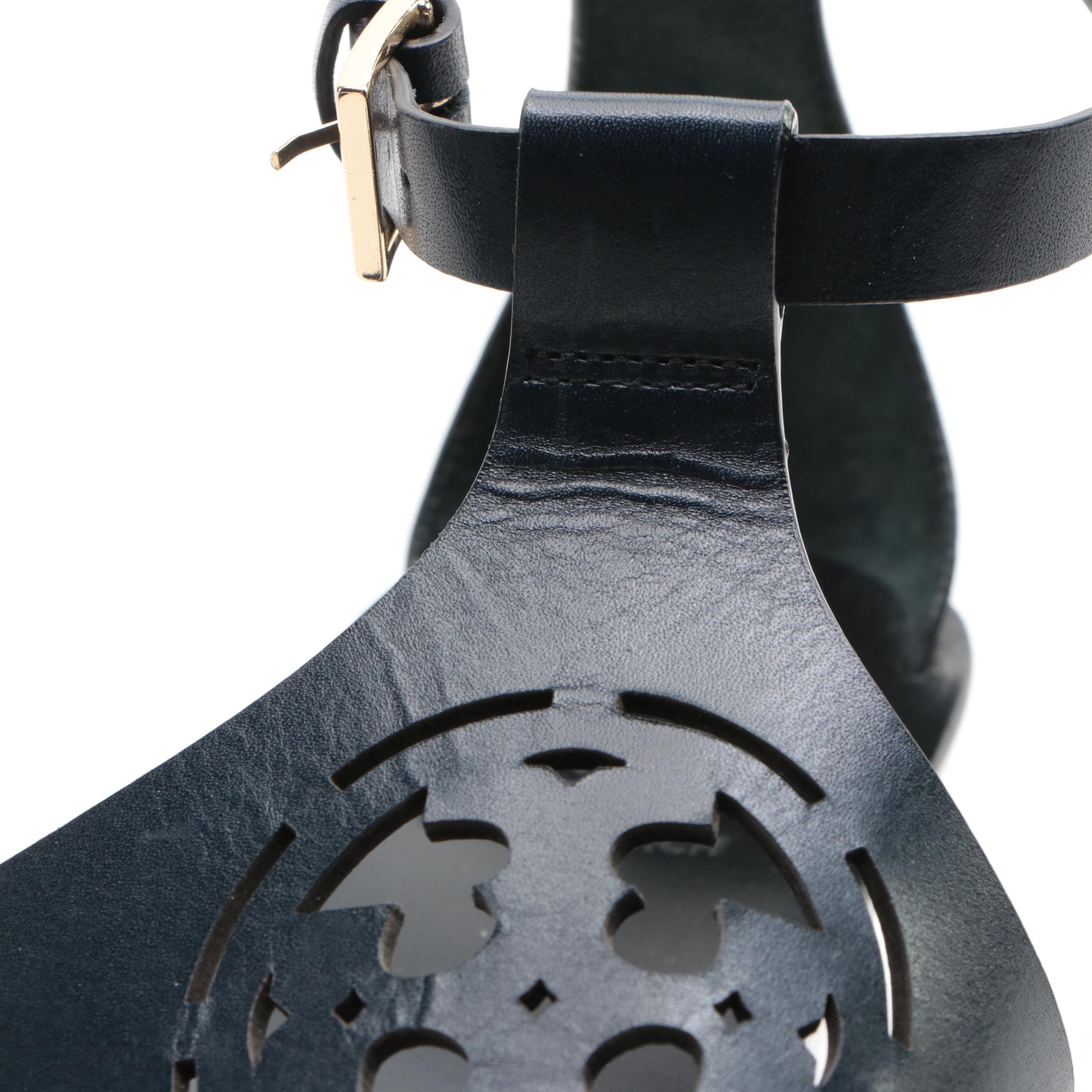 Tory Burch Zoey Wedge Sandals in Black Leather