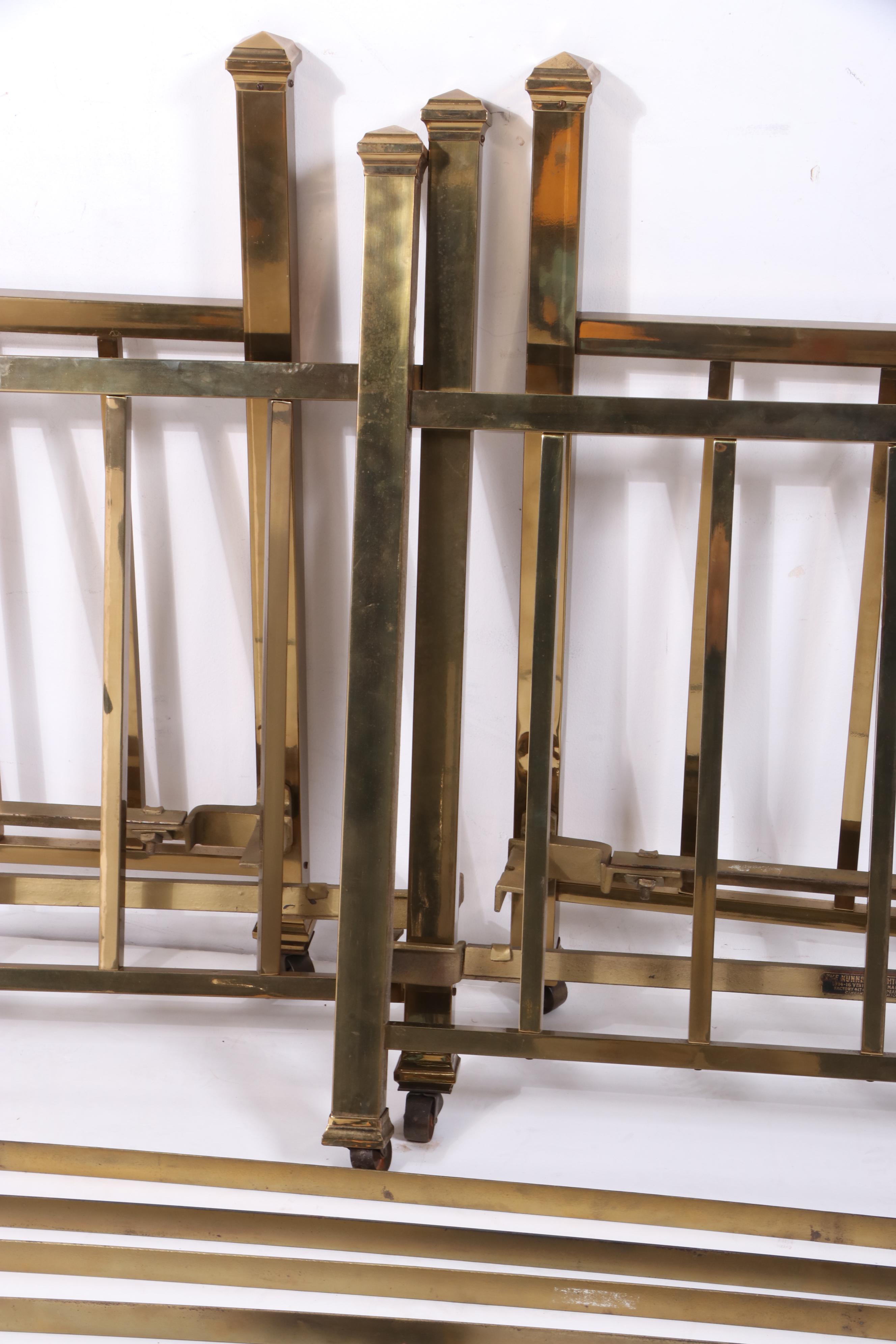 Pair of Nunner & Ashton Twin Brass Bed Frames, Early to Mid 20th C.