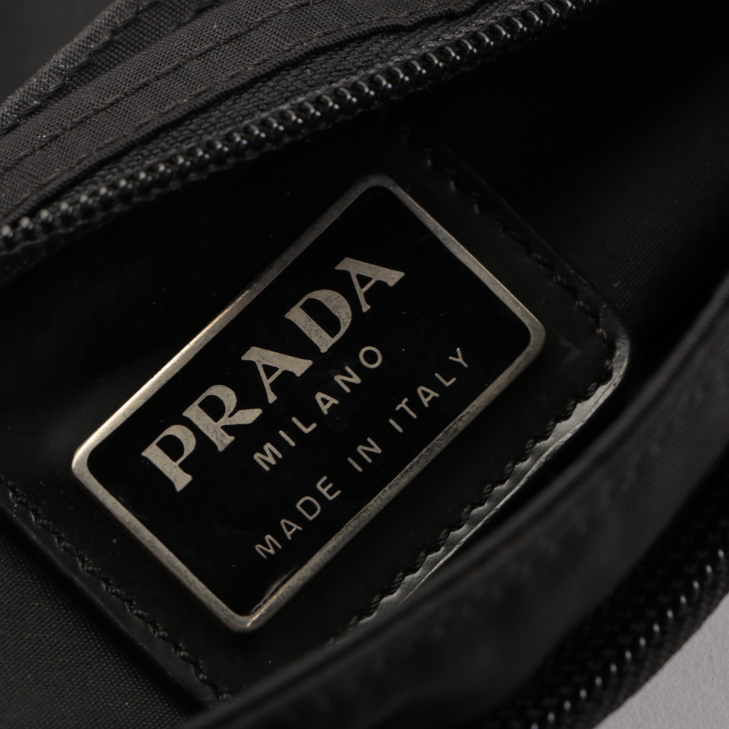 Prada Small Flat Vela Crossbody Bag in Black Tessuto Nylon and Leather