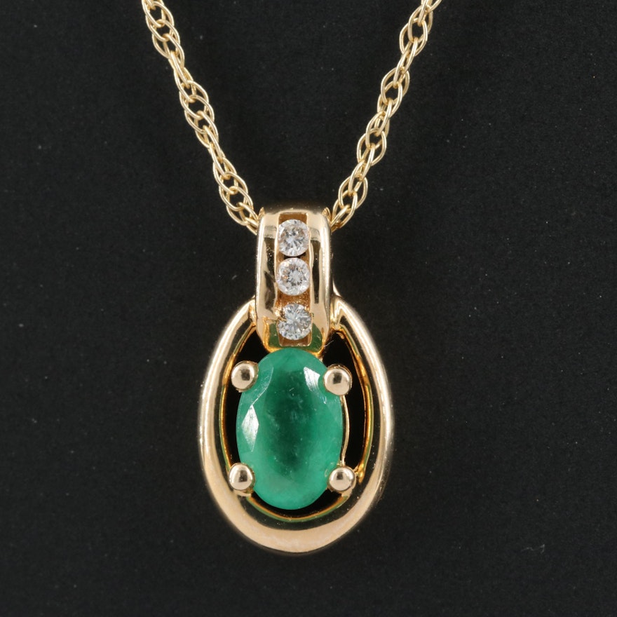 14K Emerald and Diamond Necklace