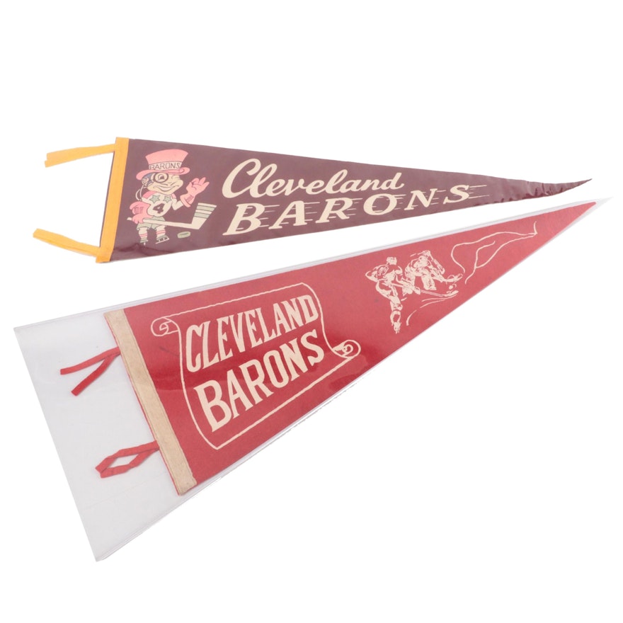 1940s AHL and Other Cleveland Barons Felt Hockey Pennants with Tassels