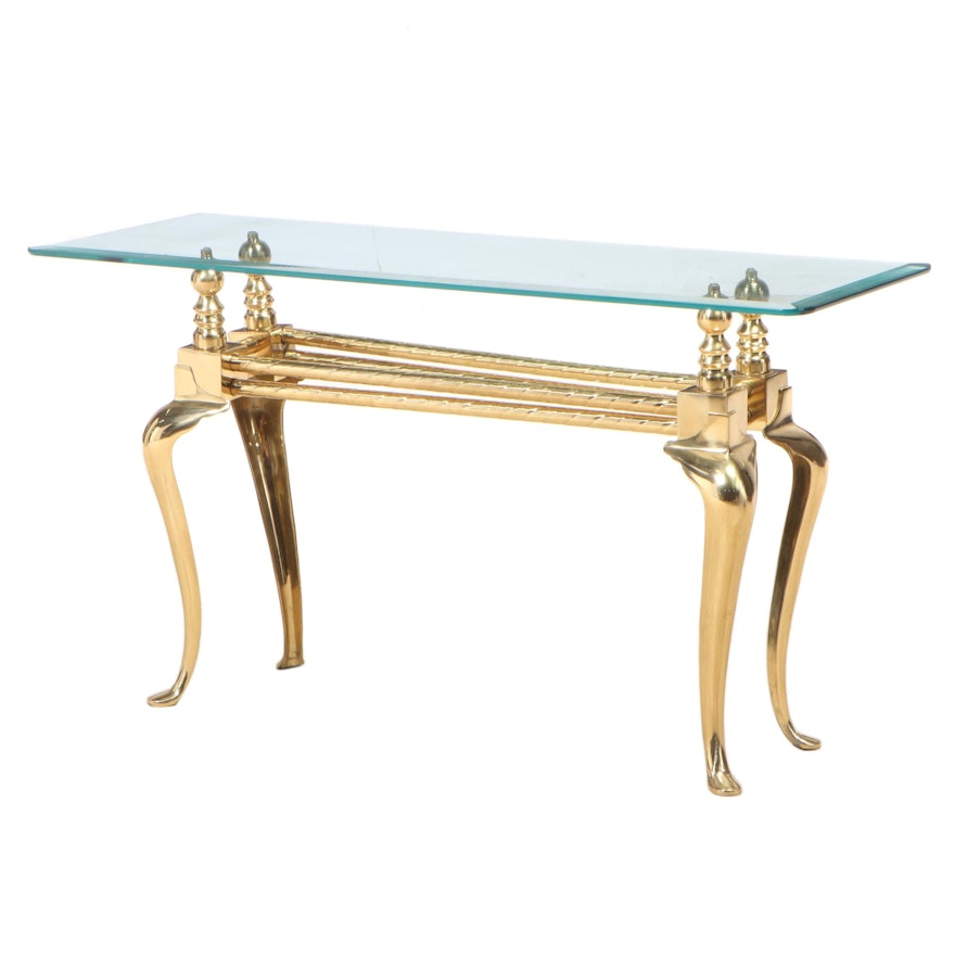 JDI Group Inc. Queen Anne Style Cast Brass and Glass Top Console Table