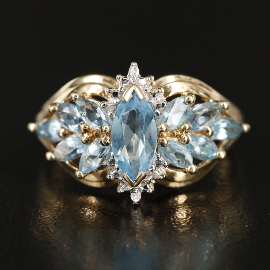 10K Sky Blue Topaz and Diamond Ring