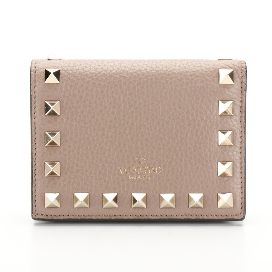Valentino Garavani Rockstud Compact Wallet in Grained Leather with Box