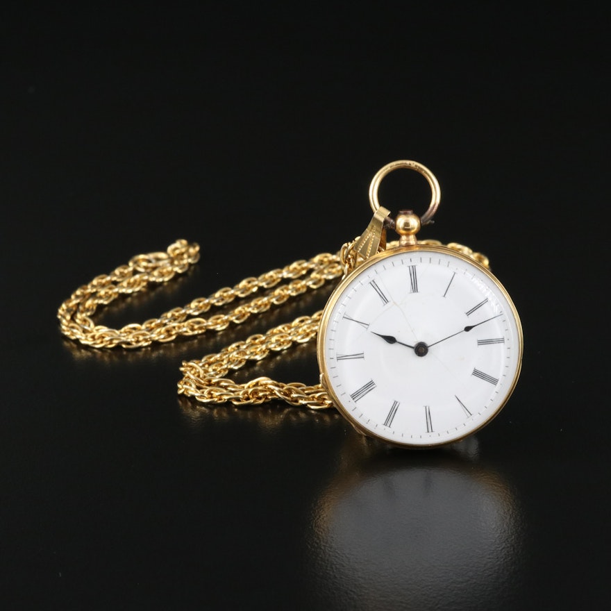 18K Antique Key Wind and Set Pocket Watch