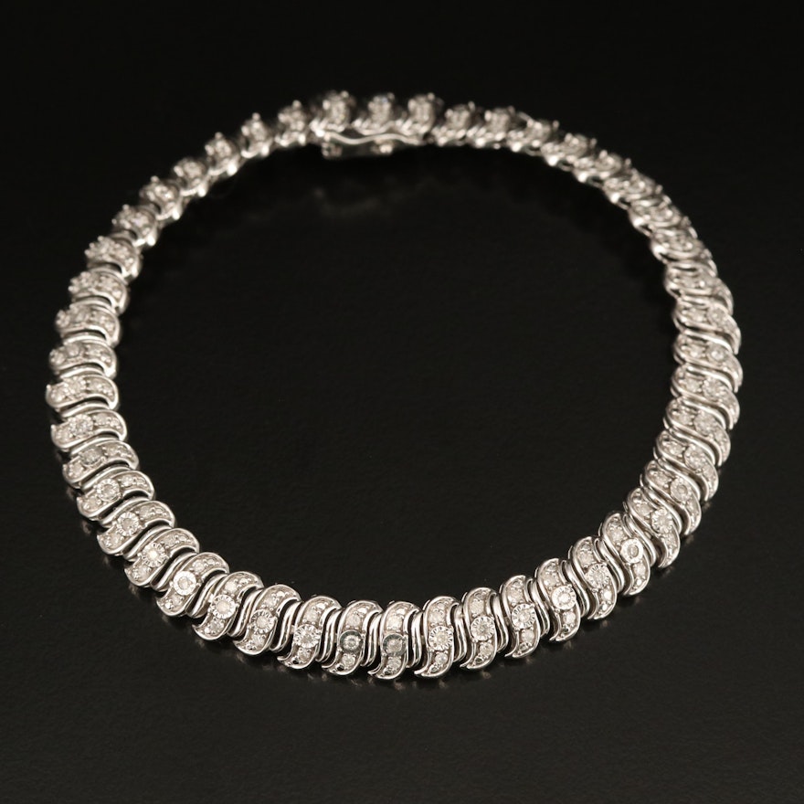 Sterling Silver 1.45 CTW Diamond S Link Bracelet