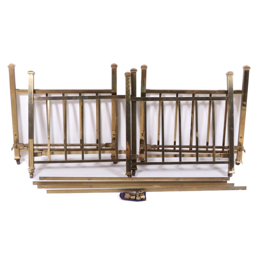 Pair of Nunner & Ashton Twin Brass Bed Frames, Early to Mid 20th C.