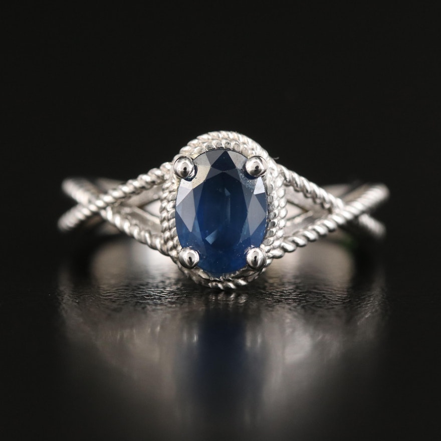 14K Sapphire Ring with Braided Crossover Shoulders