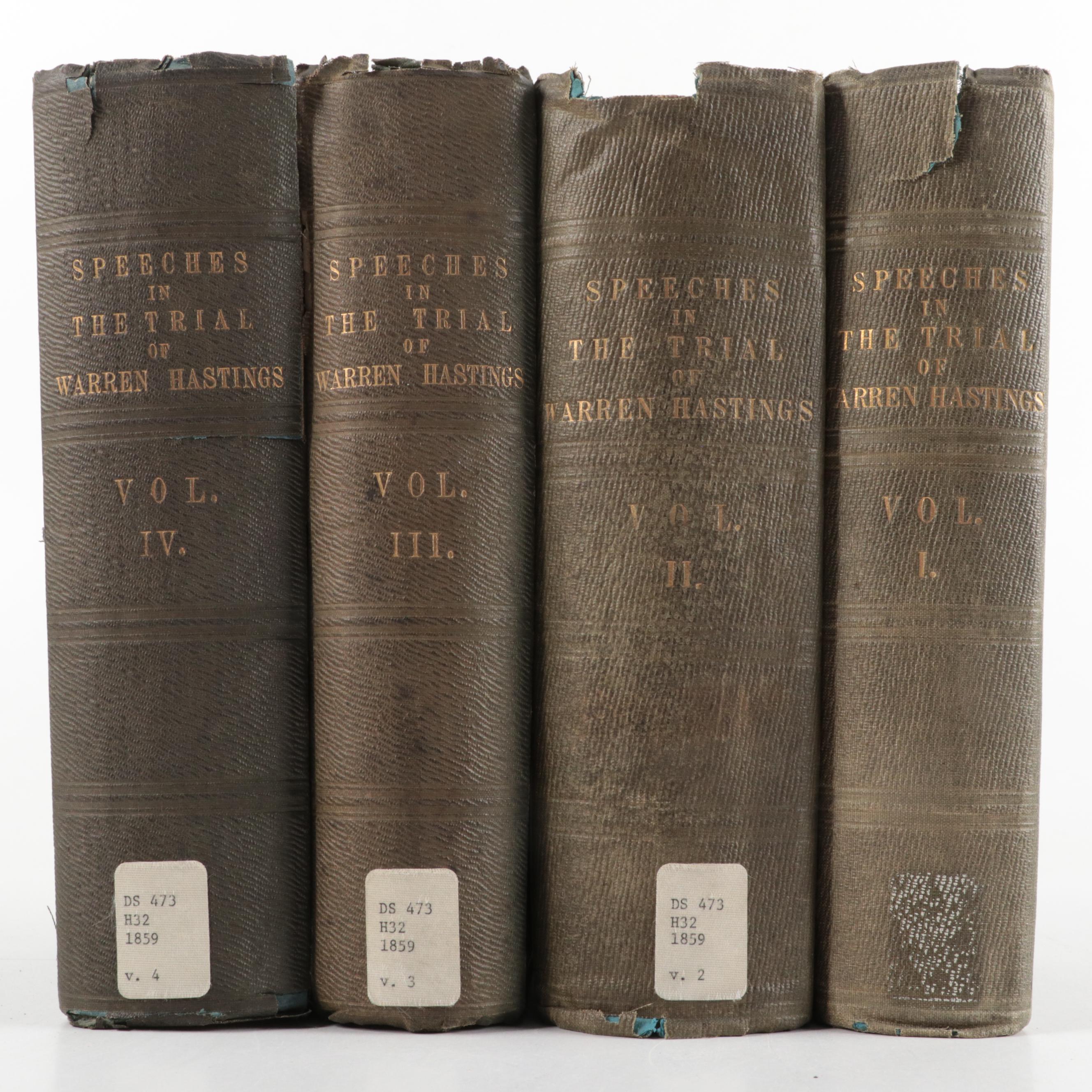 "Speeches in the Trial of Warren Hastings" Four-Volume Set Edited by E. A. Bond