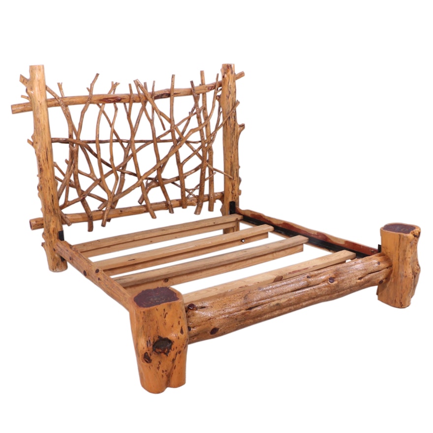 Rustic Peeled Western Cedar Log King Bed Frame